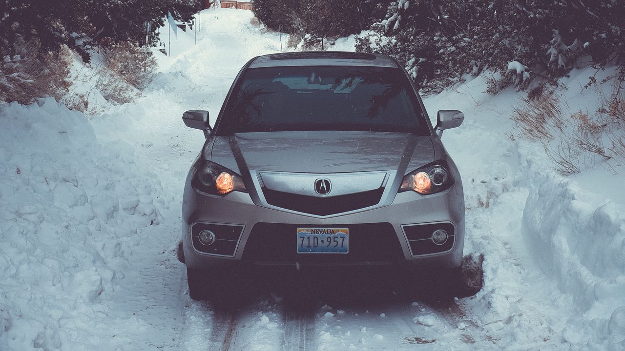 Wallpaper auto, winter, front view, snow, trees