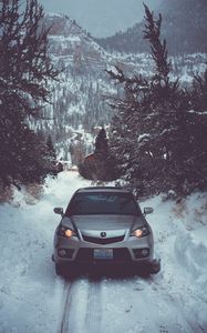 Preview wallpaper auto, winter, front view, snow, trees