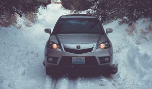 Preview wallpaper auto, winter, front view, snow, trees