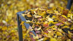 Preview wallpaper autumn, fallen leaves, bench, park, yellow