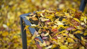 Preview wallpaper autumn, fallen leaves, bench, park, yellow