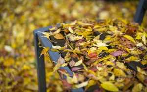 Preview wallpaper autumn, fallen leaves, bench, park, yellow