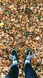 Preview wallpaper autumn, feet, foliage, fallen