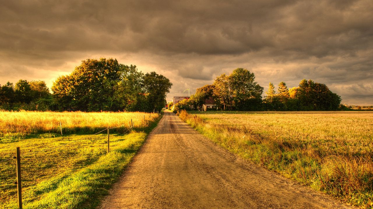 Wallpaper autumn, field, road, landscape