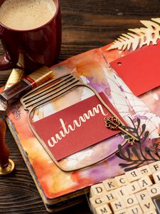 Preview wallpaper autumn, inscription, word, cup, notebook