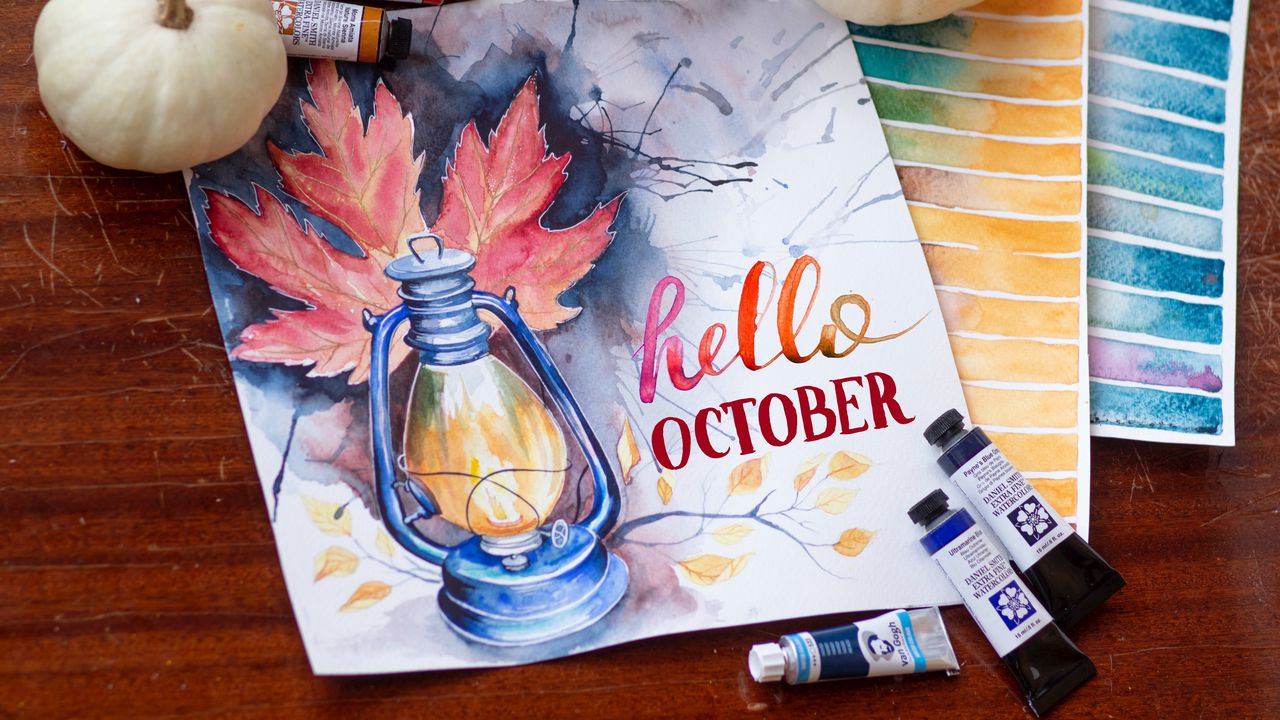 Wallpaper autumn, inscription, words, paint, pumpkin