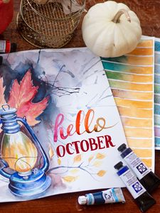 Preview wallpaper autumn, inscription, words, paint, pumpkin