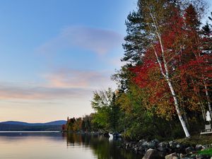 Preview wallpaper autumn, lake, forest, rocks, landscape