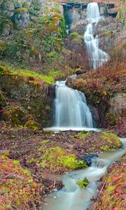 Preview wallpaper autumn, mountain, river, waterfall