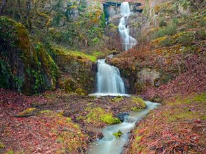 Preview wallpaper autumn, mountain, river, waterfall