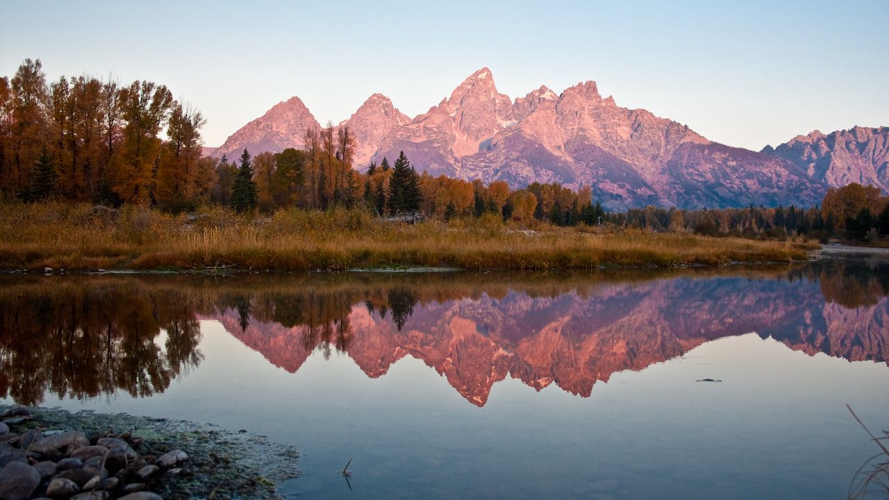 Wallpaper autumn, mountains, reflection, evening