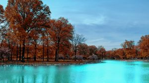 Preview wallpaper autumn, park, trees, blue water