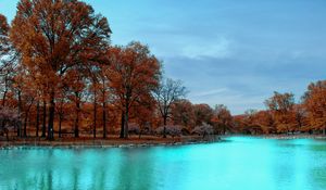 Preview wallpaper autumn, park, trees, blue water