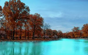 Preview wallpaper autumn, park, trees, blue water