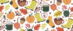 Preview wallpaper autumn, pattern, comfort, socks, cocoa, leaves
