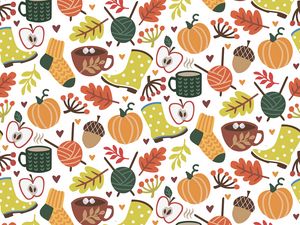Preview wallpaper autumn, pattern, comfort, socks, cocoa, leaves