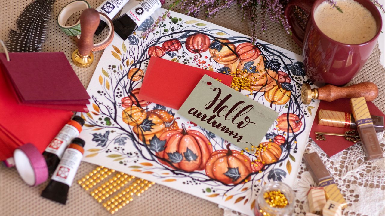 Wallpaper autumn, postcard, inscription, words, pumpkin