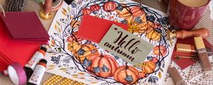 Preview wallpaper autumn, postcard, inscription, words, pumpkin