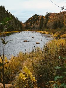 Preview wallpaper autumn, river, hills, forest