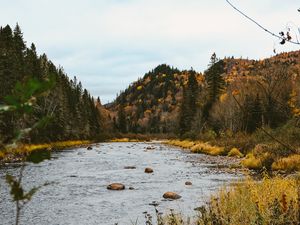 Preview wallpaper autumn, river, hills, forest