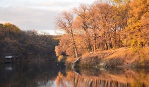 Preview wallpaper autumn, trees, reservoir