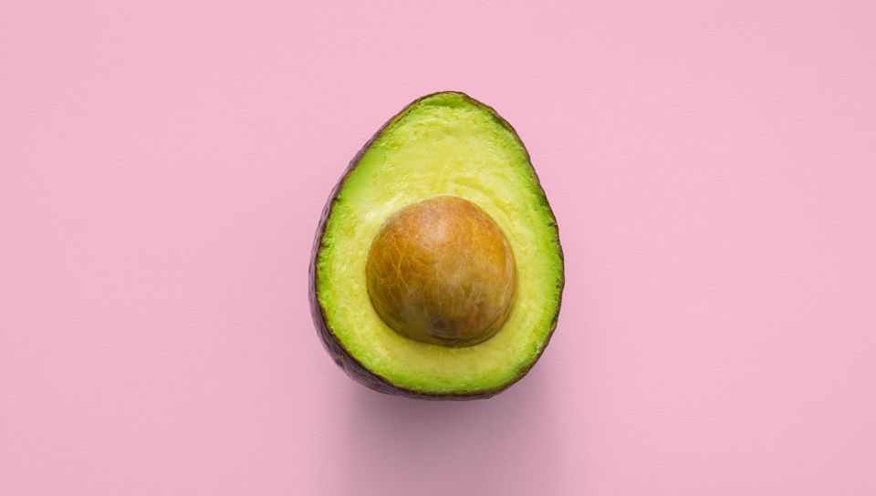 960x544 Wallpaper avocado, minimalism, pink