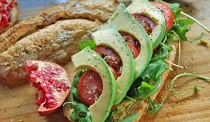 Preview wallpaper avocado sandwich, meat, vegetables