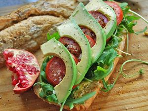 Preview wallpaper avocado sandwich, meat, vegetables