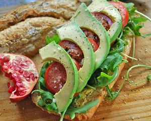 Preview wallpaper avocado sandwich, meat, vegetables