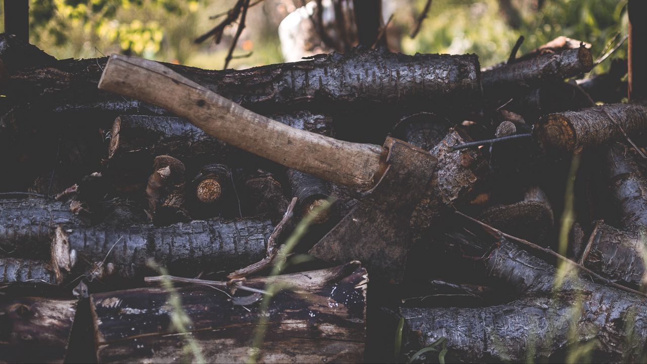 Wallpaper ax, firewood, logs