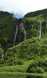 Preview wallpaper azores, portugal, waterfalls, trees, grass