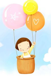 Preview wallpaper baby, balloons, flying, sky, clouds