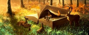 Preview wallpaper baby, book, animals, fairytale