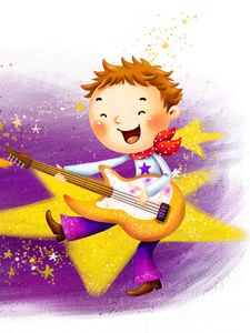 Preview wallpaper baby, boy, drawing, guitar, drums, music