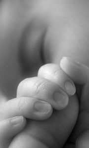 Preview wallpaper baby, sleep, hands, black and white