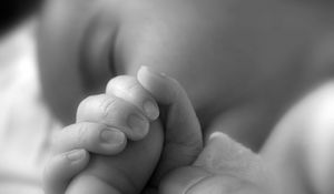 Preview wallpaper baby, sleep, hands, black and white