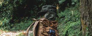 Preview wallpaper backpack, gear, camping, forest, nature