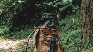 Preview wallpaper backpack, gear, camping, forest, nature