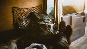 Preview wallpaper backpack, legs, travel