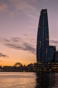 Preview wallpaper bad pyrmont, river, bridge, buildings, sunset, city