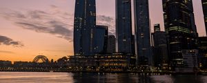Preview wallpaper bad pyrmont, river, bridge, buildings, sunset, city