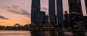 Preview wallpaper bad pyrmont, river, bridge, buildings, sunset, city