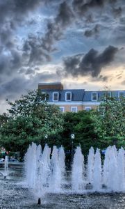 Preview wallpaper baden, wurttemberg, fountain, buildings, sky, cloudy