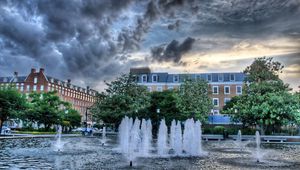 Preview wallpaper baden, wurttemberg, fountain, buildings, sky, cloudy