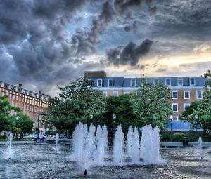 Preview wallpaper baden, wurttemberg, fountain, buildings, sky, cloudy