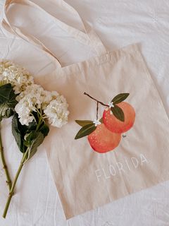 240x320 Wallpaper bag, peaches, inscription, flowers, design
