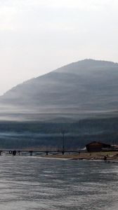 Preview wallpaper baikal, lake, coast, mountain, haze