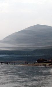 Preview wallpaper baikal, lake, coast, mountain, haze