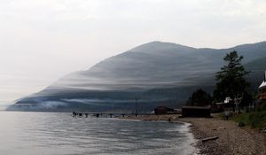 Preview wallpaper baikal, lake, coast, mountain, haze