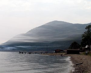 Preview wallpaper baikal, lake, coast, mountain, haze